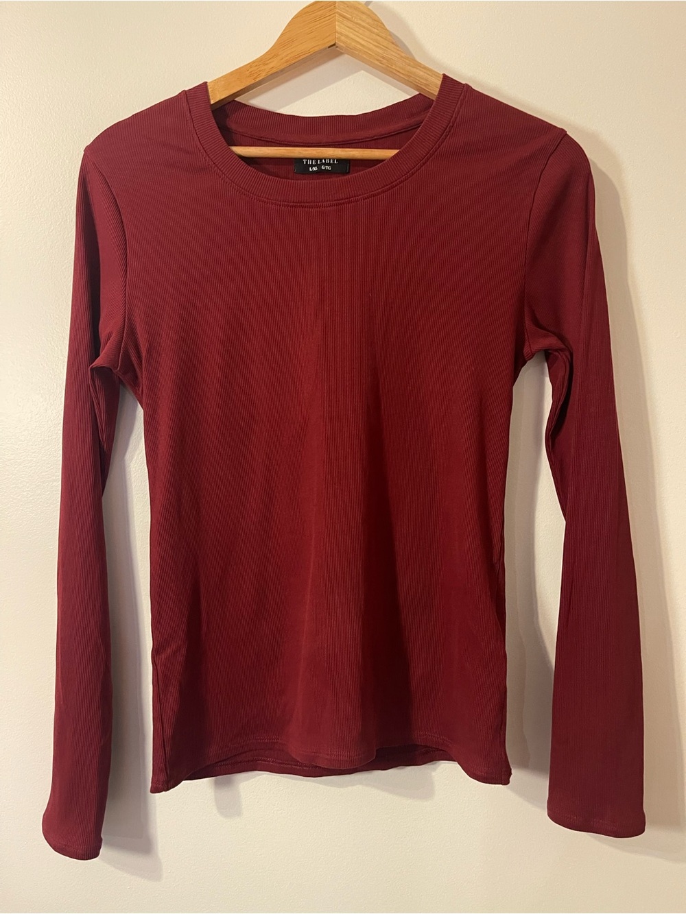 Brunette The Label Burgundy Red Ribbed Knit Crew Neck Long Sleeve Top L XL
